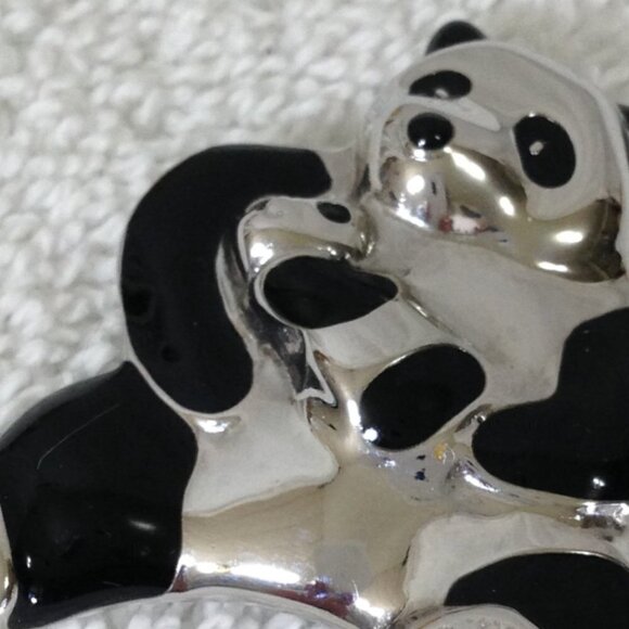 Vintage Panda with Baby Metal Pin Brooch Marked “W” - Picture 3 of 3